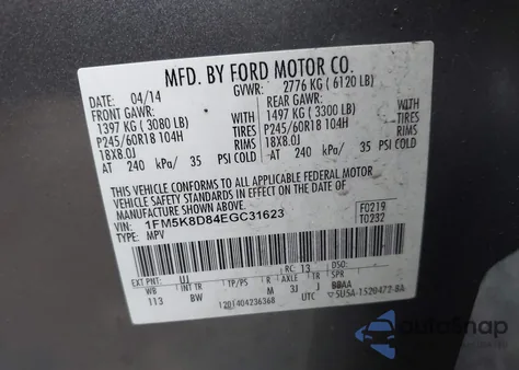 2014 Ford Explorer Xlt z USA, uszkodzony, nr VIN 1FM5K8D84EGC31623